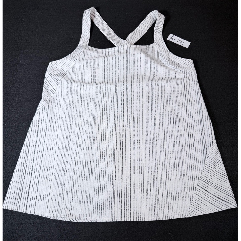 Athleta Pinstripe Crossback Tank Top White Black S 587950-00